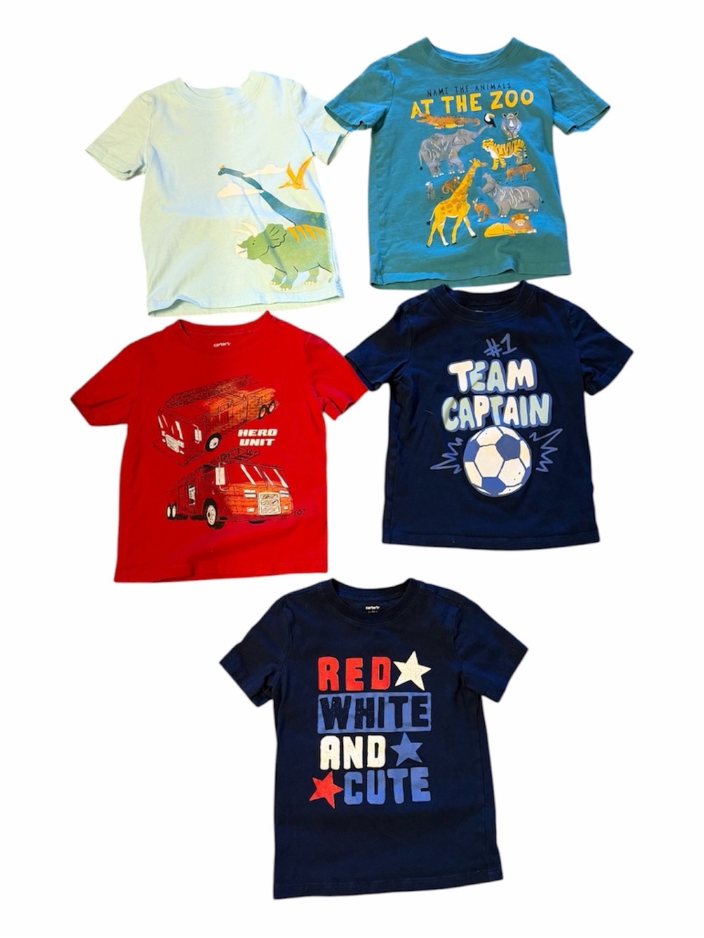 Carter’s Graphic T-Shirt Bundle - Red, Navy, Light Blue, Teal, White